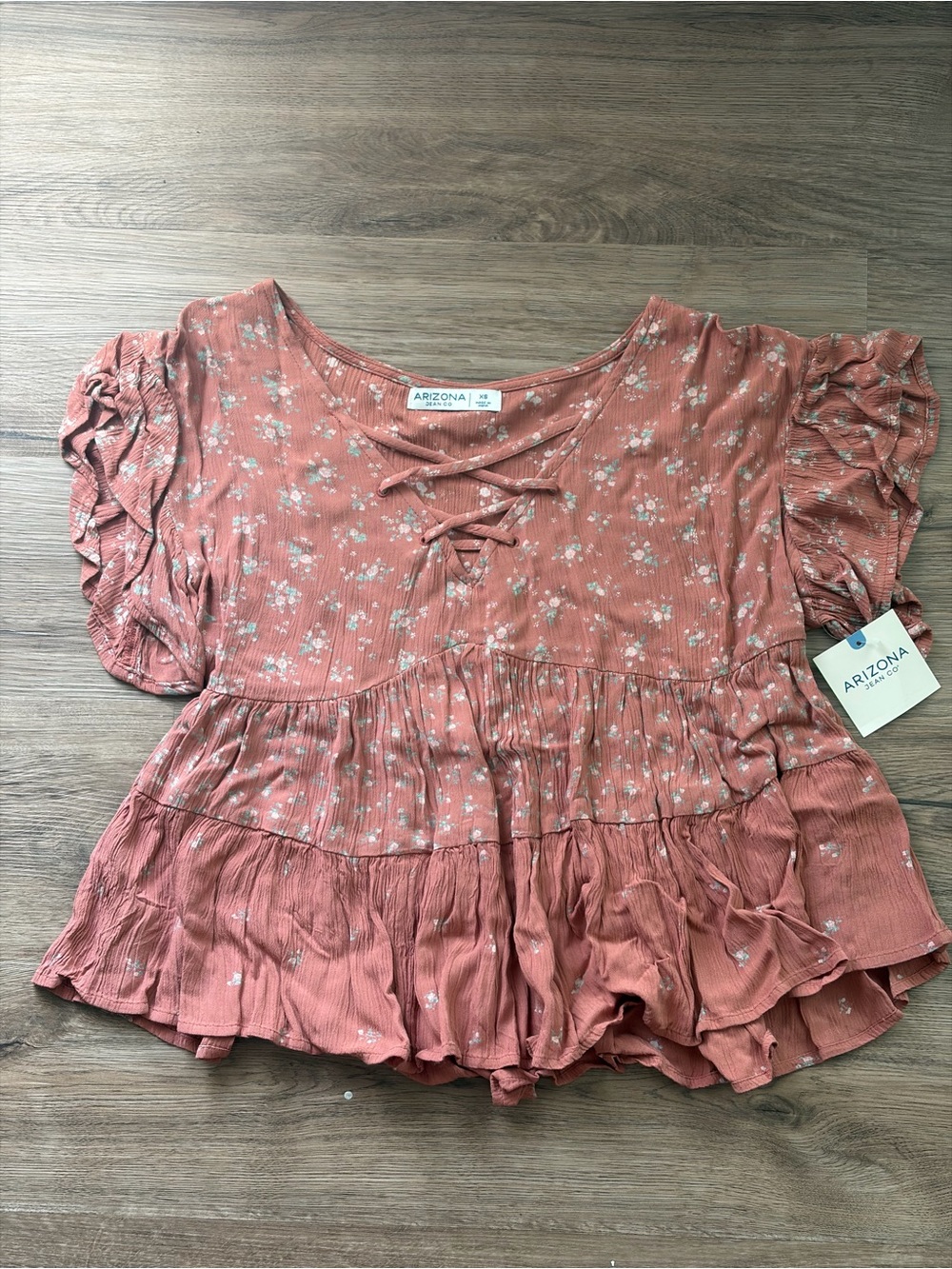 NWT Arizona Jean Co. Floral Babydoll Peplum Top Size XS